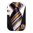 thumbnail image 1 of Hi-Tie Men's Navy Gold and White Striped Silk Tie Set Pocket Square Cufflinks for Wedding, 1 of 6