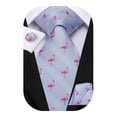 thumbnail image 1 of Hi-Tie Mens Tie Light Blue Flamingo Silk Ties Pocket Sqaure Cufflinks Necktie Wedding Gift for Men, 1 of 6