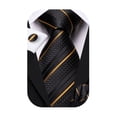 thumbnail image 1 of Hi-Tie Black Gold Stripe Ties for Men Jacquard Silk Necktie Handkerchief Cufflinks Set for Formal Business Party Prom, 1 of 8