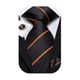 thumbnail image 1 of Hi-Tie Mens Black Orange Ties Sets Silk Stripe Formal Necktie Pocket Square Cufflinks 3Pcs Set for Business Wedding, 1 of 7