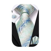 Hi-Tie Mint Green Paisley Silk Paisley Ties for Men Necktie Pocket Square Cufflinks Set Foral Tie Sets Formal Business
