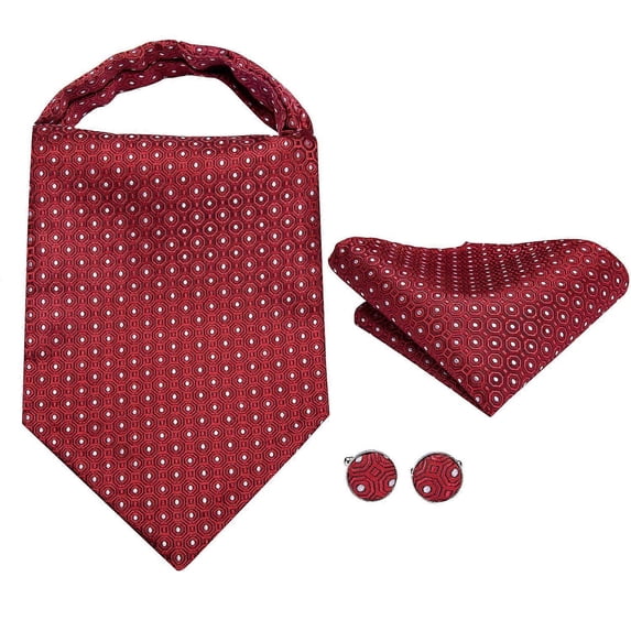 Hi-Tie Silk Mens Ascots Hanky Cufflinks Set Jacquard Paisley Floral Cravat Tie Self Vintage Ascot Black Gray Red Gold Pink Blue