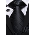 thumbnail image 1 of Hi-Tie Solid Black Plaid Silk Necktie Mens Tie with Hanky Cufflinks Set, 1 of 3