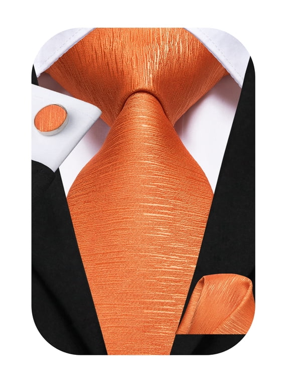 Solid Orange Ties for Men Wedding Business Silk Necktie with Pocket Square and Cufflinks Set