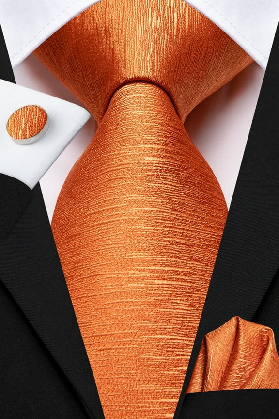 Solid Orange Ties for Men Wedding Business Silk Necktie with Pocket Square and Cufflinks Set