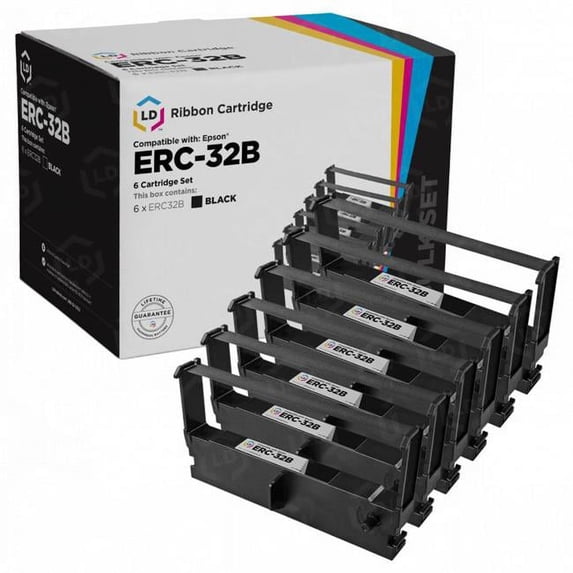 Hi-Value Brand New Compatible Epson ERC32B Black Ribbon for Epson TM-6000II - TM-675 - ERC-32 & M-147C - Pack of 6