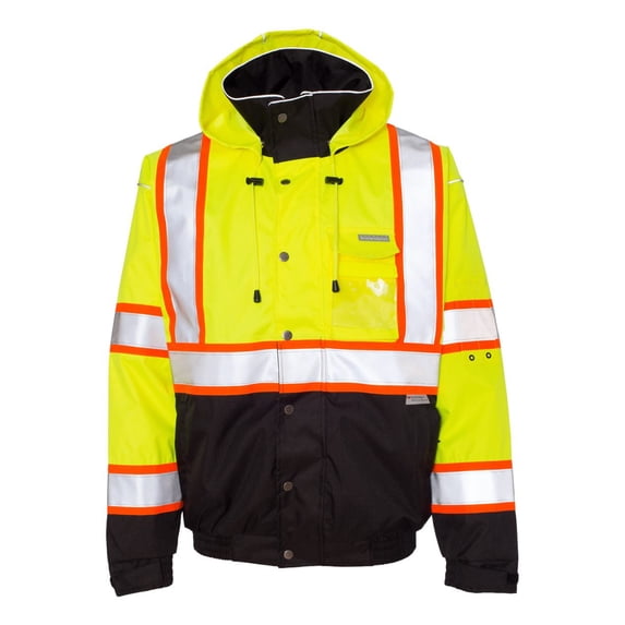 Hi-Vis Bomber Jacket, Polyester, Class 3 Type R, Lime/Black, 5XL JS119-5X