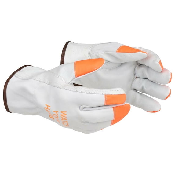 Hi Vis Cowhide Leather Gloves, Watch Your Hands, 3 Pairs, Large, SAFEGEAR
