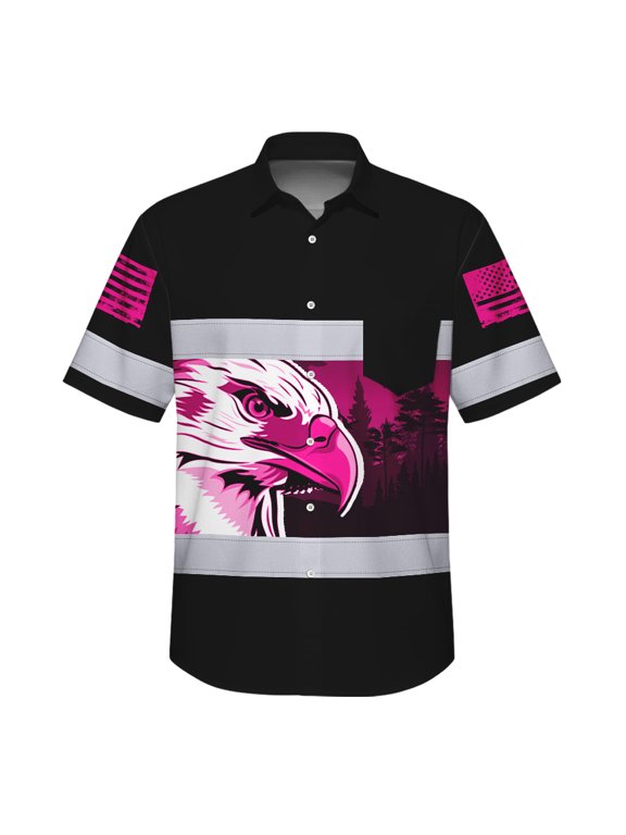 Hi Vis Hawaiian Shirt Reflective Pink Eagle USA Custom Name Safety Workwear