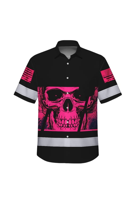 Hi Vis Hawaiian Shirt Reflective Pink Skull Custom Name Safety Workwear