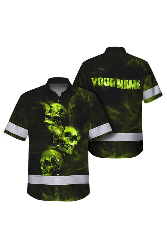 Hi Vis Hawaiian Shirt Reflective Skull With Smoke Custom Name Safety Workwear