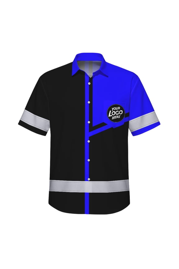 Hi Vis Hawaiian Shirt Reflective Tapes Blue Neon Uniform Custom Name And Logo