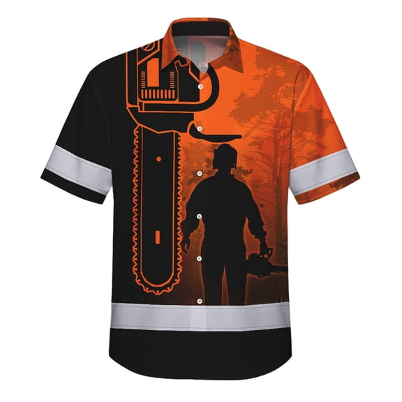 Hi Vis Hawaiian Shirt Reflective Tapes Orange Chainsaw Logger Custom Name Safety