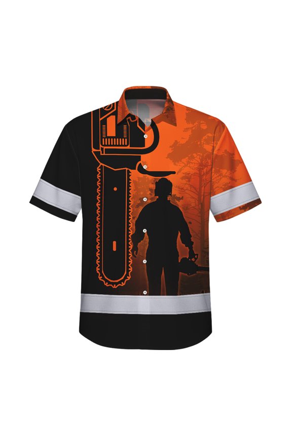 Hi Vis Hawaiian Shirt Reflective Tapes Orange Chainsaw Logger Custom Name Safety