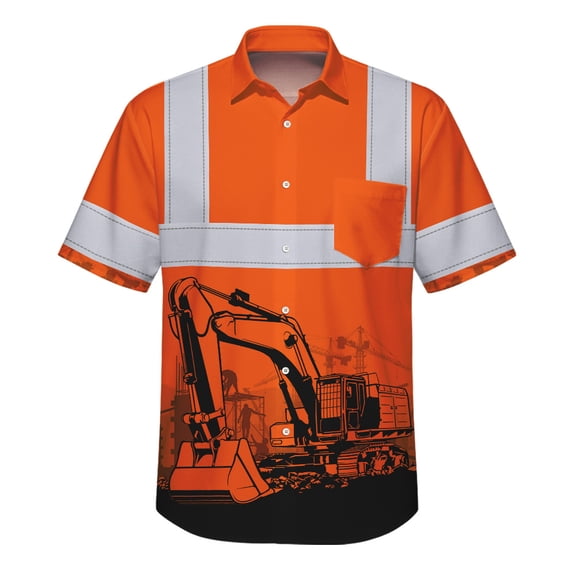 Hi Vis Hawaiian Shirt Reflective Tapes Orange Excavator Operator Custom Name