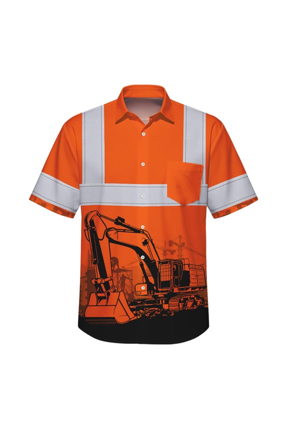 Hi Vis Hawaiian Shirt Reflective Tapes Orange Excavator Operator Custom Name