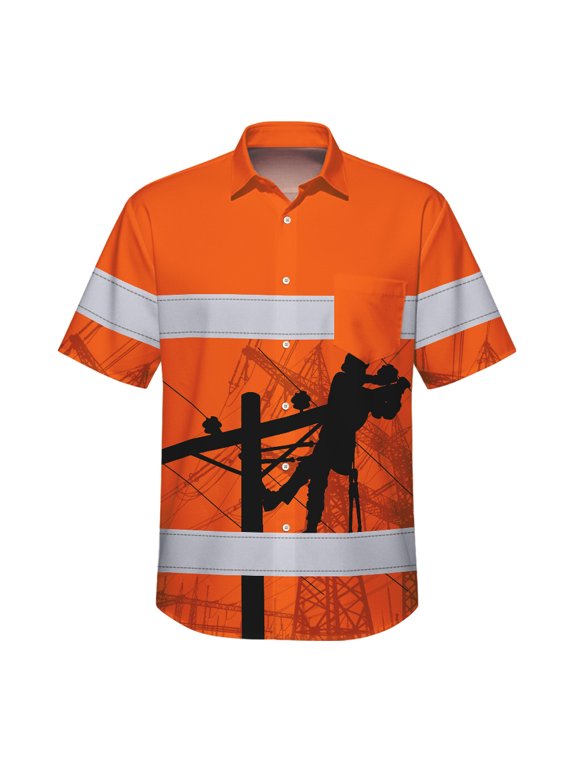 Hi Vis Hawaiian Shirt Reflective Tapes Orange Lineman Custom Name Safety Workwear