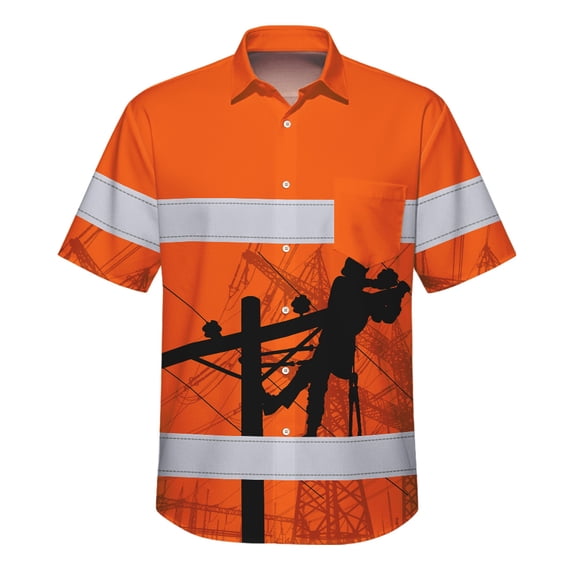Hi Vis Hawaiian Shirt Reflective Tapes Orange Lineman Custom Name Safety Workwear
