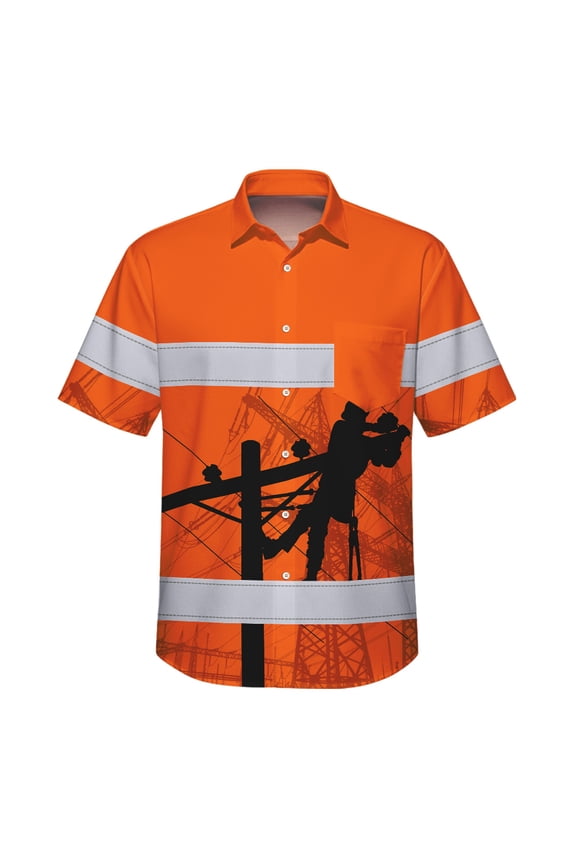 Hi Vis Hawaiian Shirt Reflective Tapes Orange Lineman Custom Name Safety Workwear