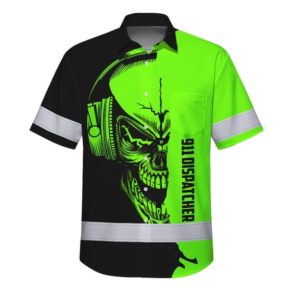 Hi Vis Hawaiian Shirt Reflective Tapes Skull With Headphone Custom Name