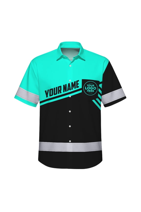 Hi Vis Hawaiian Shirt Reflective Tapes Uniform Mint Neon Custom Logo And Name