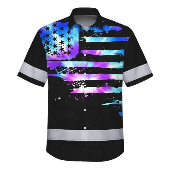 Hi Vis Hawaiian Shirt Reflective Tapes Violet Blue Tie Dye US Flag Custom Name