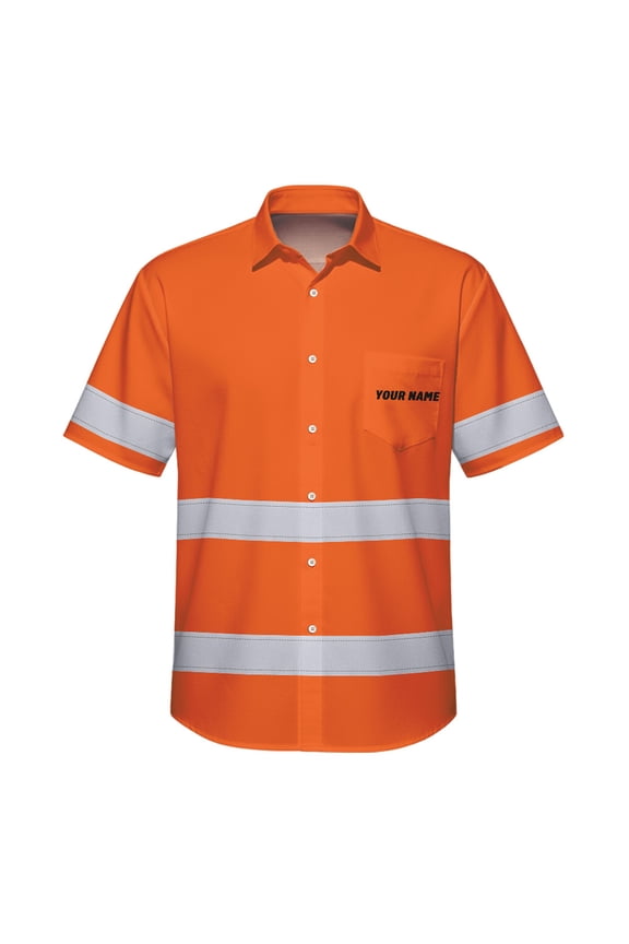 Hi Vis Hawaiian Shirt Uniform Reflective Black Orange Custom Name And Logo