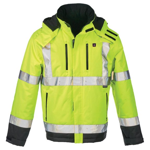 Hi Vis Heated Safety Bomber Jacket, Class 3, Detachable Hood, Medium, SAFEGEAR