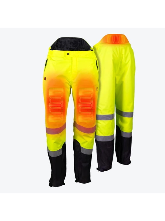 Hi-Vis Heated Waterproof Work Pants, ANSI Type R Class E Certified, 3 Heat Zones, Oxford Polyester Shell