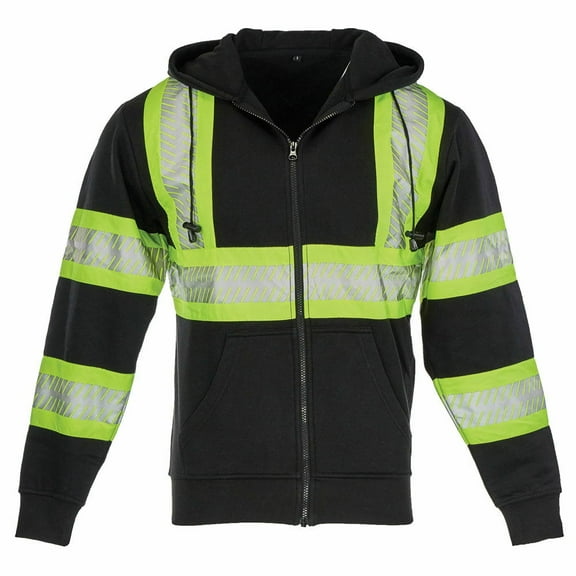 Hi-Vis Hoodie, Full Zip, Class 1 Type O, Black, Tape X-Back, SM, SAFEGEAR