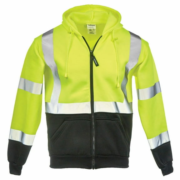 Hi-Vis Hoodie X Back, Type R Class 3, Full-Zip, Lime, 2X-Large, SAFEGEAR