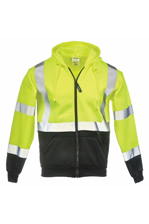 Hi-Vis Hoodie X Back, Type R Class 3, Full-Zip, Lime, 3X-Large, SAFEGEAR