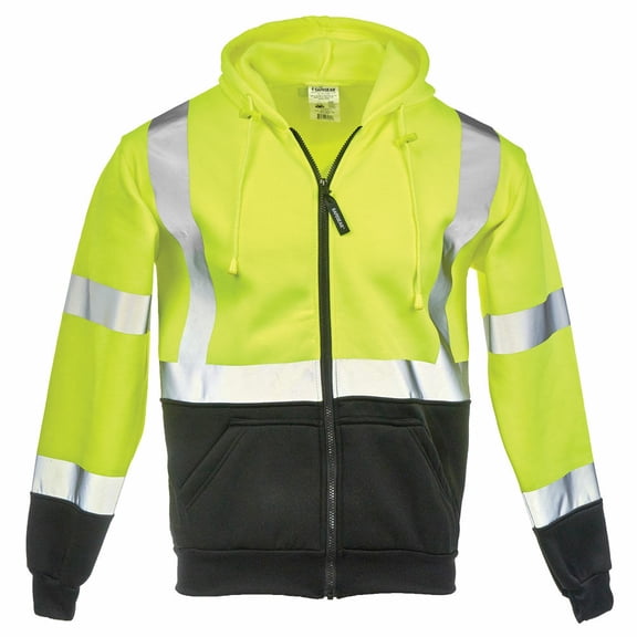 Hi-Vis Hoodie X Back, Type R Class 3, Full-Zip, Lime, Medium, SAFEGEAR