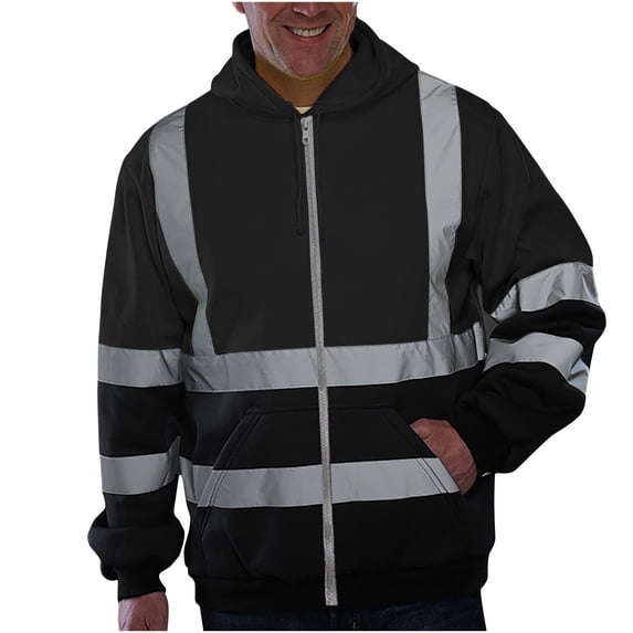 Hi Vis Hoodies for Men High Visibility Work Safety Sweatshirts Full Zip Black Bottom Reflective Construction Hoodie