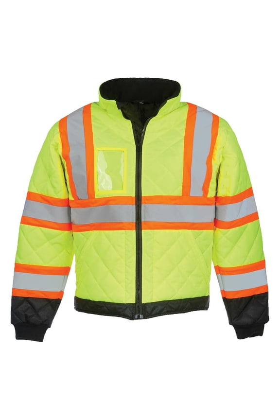 Hi-Vis Lightweight Quilted Safety Jacket, Class 3, Full-Zip Bomber Jacket, X-Large, SAFEGEAR