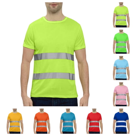 Hi Vis Reflective Quick Dry Safety Shirts for Men High Visibility Breathable Mesh Short Sleeve Neon Work Shirt Fluorescent Green XXL