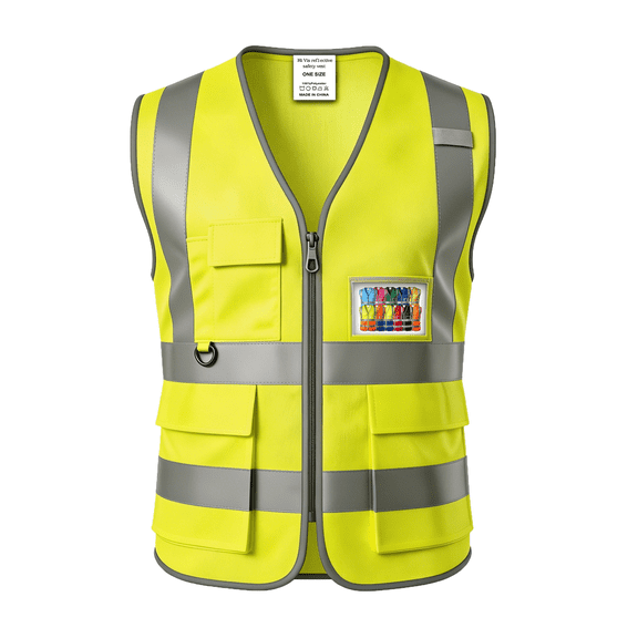 Hi Vis Reflective Safety Vest Multi Pockets & Zipper Class 1 Pack