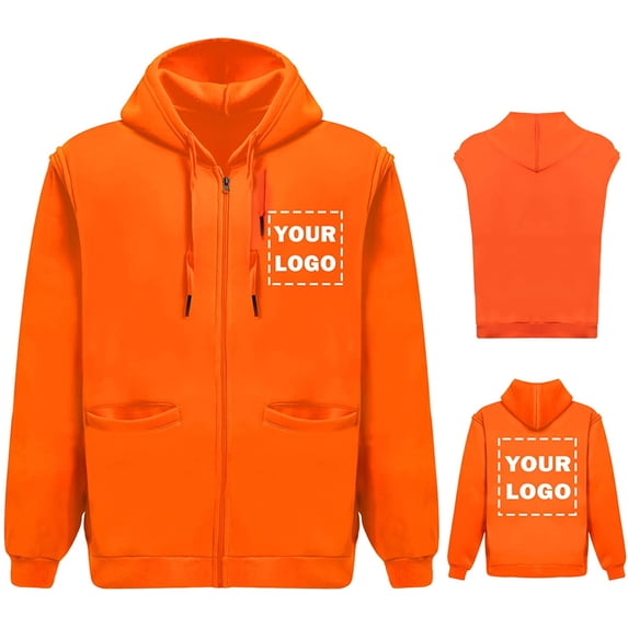 Hi Vis Safety Hoodie Sweatshirt with Removable Sleeve High Visibility Fleece Hooded Work Jacket