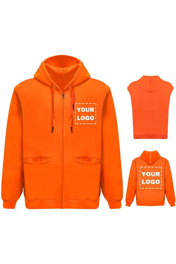 Hi Vis Safety Hoodie Sweatshirt with Removable Sleeve High Visibility Fleece Hooded Work Jacket