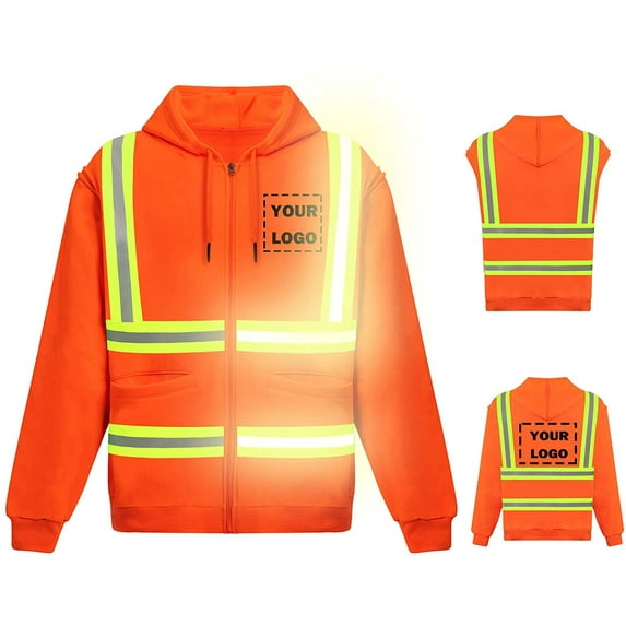 Hi Vis Safety Hoodie Sweatshirt with Removable Sleeve High Visibility Fleece Hooded Work Jacket