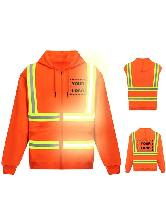 Hi Vis Safety Hoodie Sweatshirt with Removable Sleeve High Visibility Fleece Hooded Work Jacket