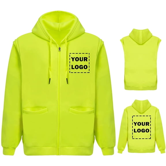 Hi Vis Safety Hoodie Sweatshirt with Removable Sleeve High Visibility Fleece Hooded Work Jacket