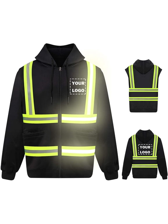 Hi Vis Safety Hoodie Sweatshirt with Removable Sleeve High Visibility Fleece Hooded Work Jacket