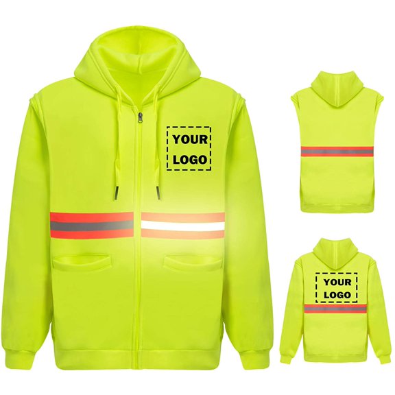 Hi Vis Safety Hoodie Sweatshirt with Removable Sleeve High Visibility Fleece Hooded Work Jacket