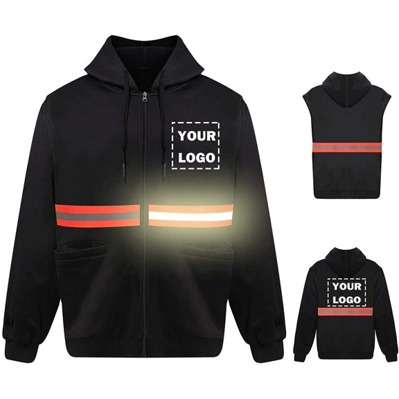 Hi Vis Safety Hoodie Sweatshirt with Removable Sleeve High Visibility Fleece Hooded Work Jacket