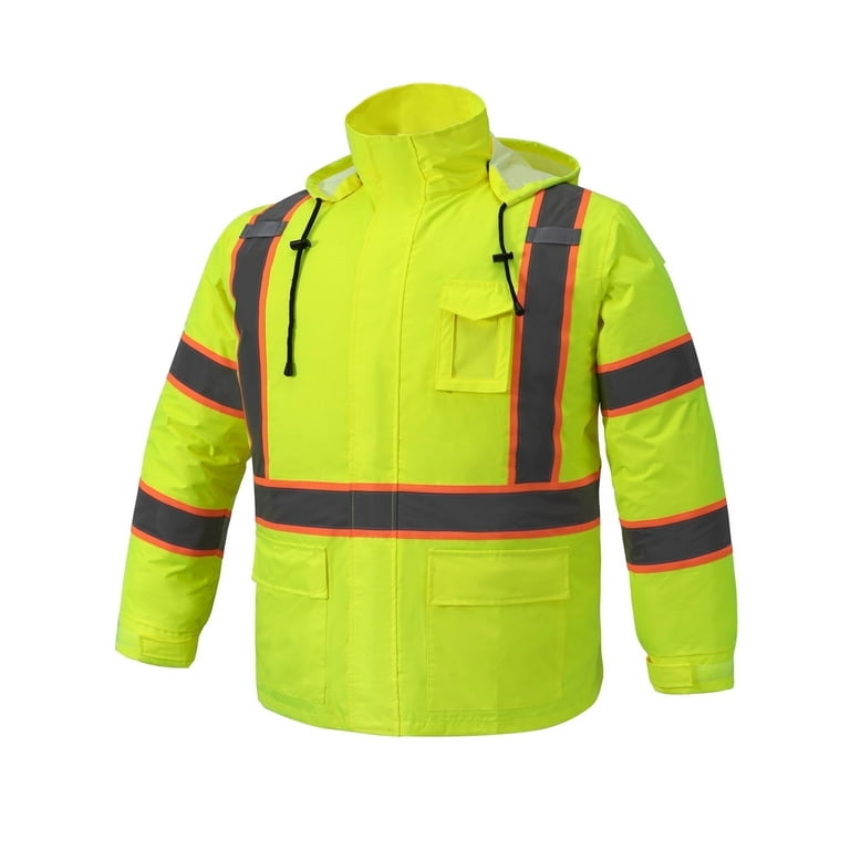 Men's Hi Vis Rain Jacket Safety Rain Coat Waterproof Lightweight