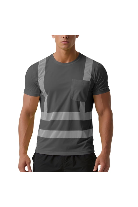 Hi Vis Safety Shirt Lightweight Moisture-Wicking Short Sleeve Work T-Shirt With Reflective Tape Class 1 Orange Green Tops Gray Xxl
