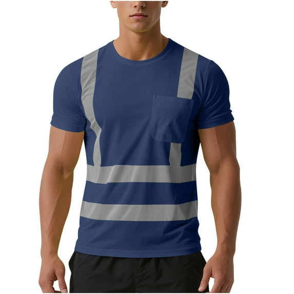 Hi Vis Safety Shirt Lightweight Moisture-Wicking Short Sleeve Work T-Shirt With Reflective Tape Class 1 Orange Green Tops Navy L