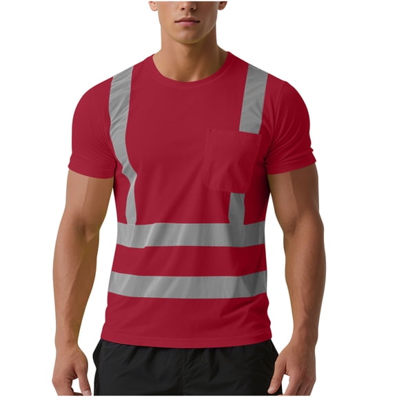 Hi Vis Safety Shirt Lightweight Moisture-Wicking Short Sleeve Work T-Shirt With Reflective Tape Class 1 Orange Green Tops Red M