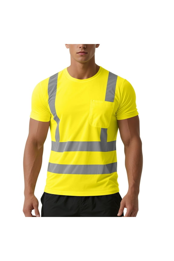 Hi Vis Safety Shirt Lightweight Moisture-Wicking Short Sleeve Work T-Shirt With Reflective Tape Class 1 Orange Green Tops Yellow Xl